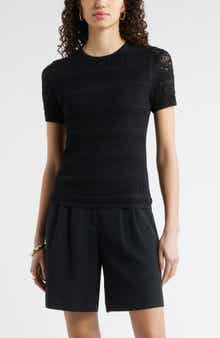 Pointelle Knit Crewneck Sweater