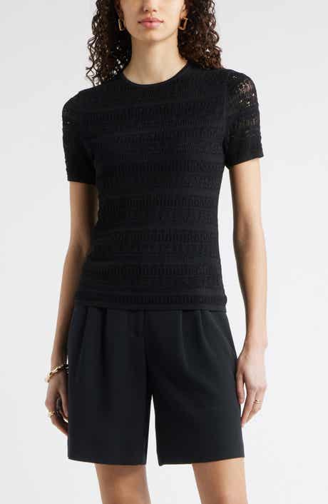Pointelle Knit Crewneck Sweater