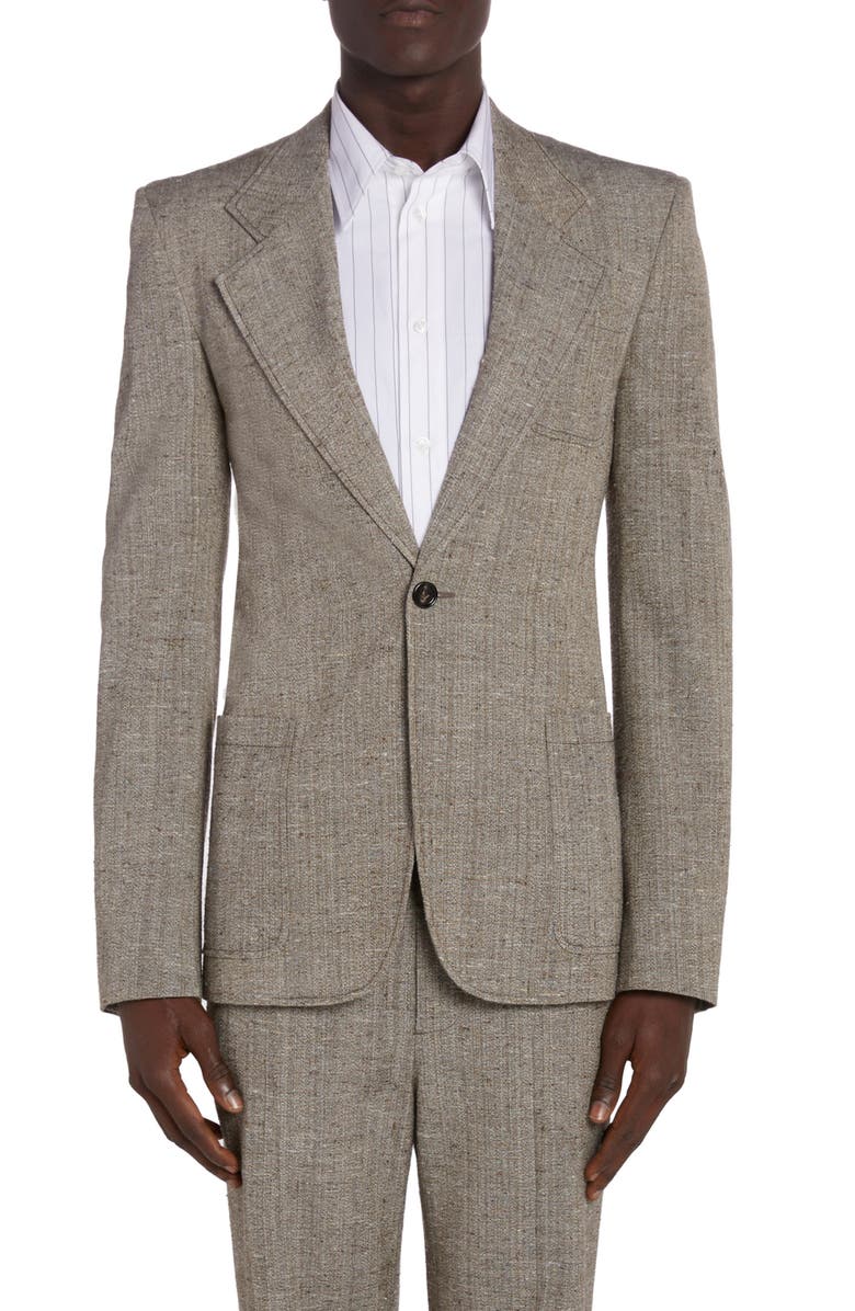 Bottega Veneta Knotted Melange One-Button Suit Jacket, Main, color, 2515 Brown/ White/ Blue