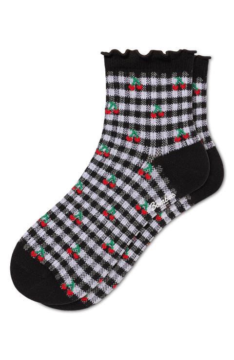 Gingham Cherries Frill Quarter Socks