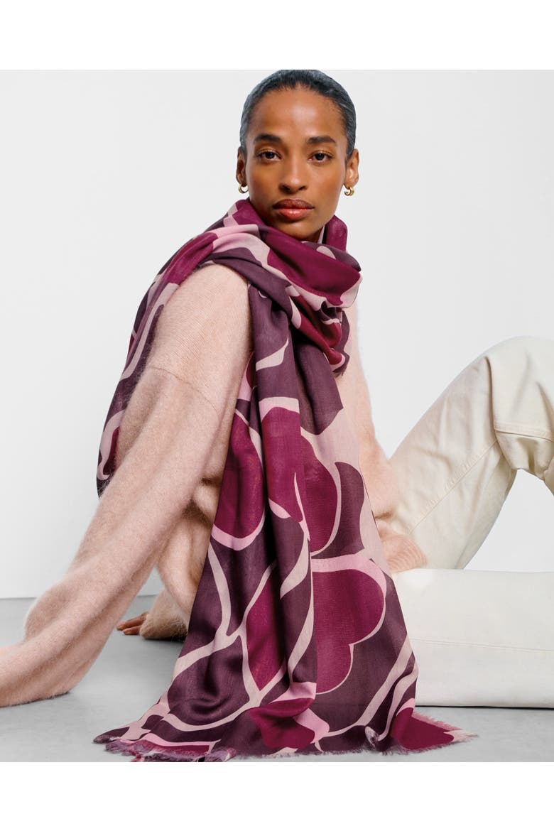 Organic Heart Printed Scarf in Maroon And Cherry, Alternate, color, Maroon and Cherry