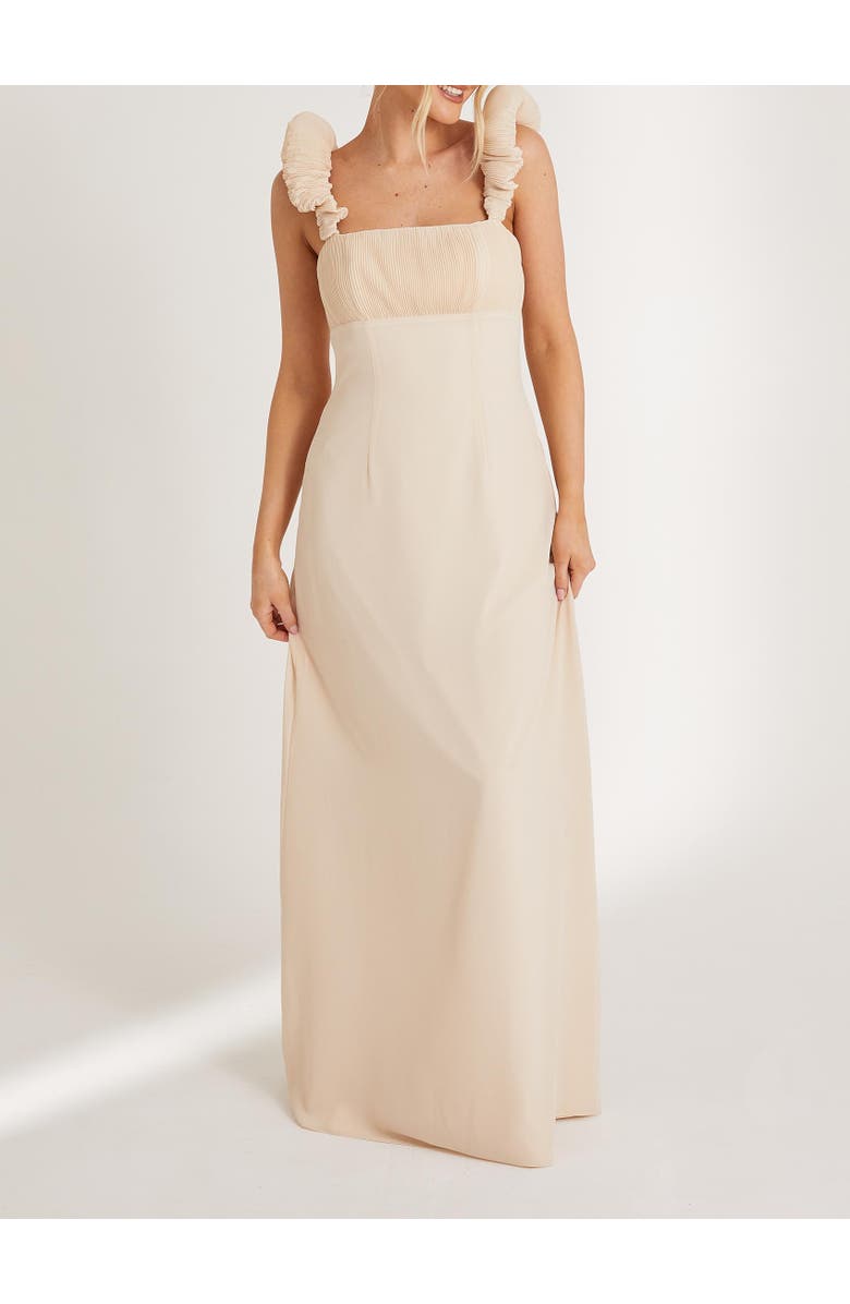 Six Stories Pleated Shoulder Bridesmaid Dress, Alternate, color, Cream