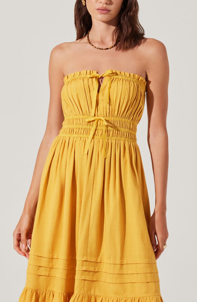 ASTR the Label Aubrie Strapless Midi Sundress, Alternate, color, Mustard