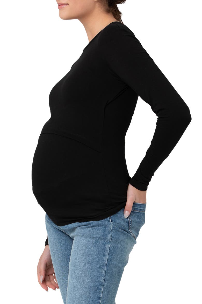 Stretch Organic Cotton Maternity/Nursing Top, Alternate, color, BLACK