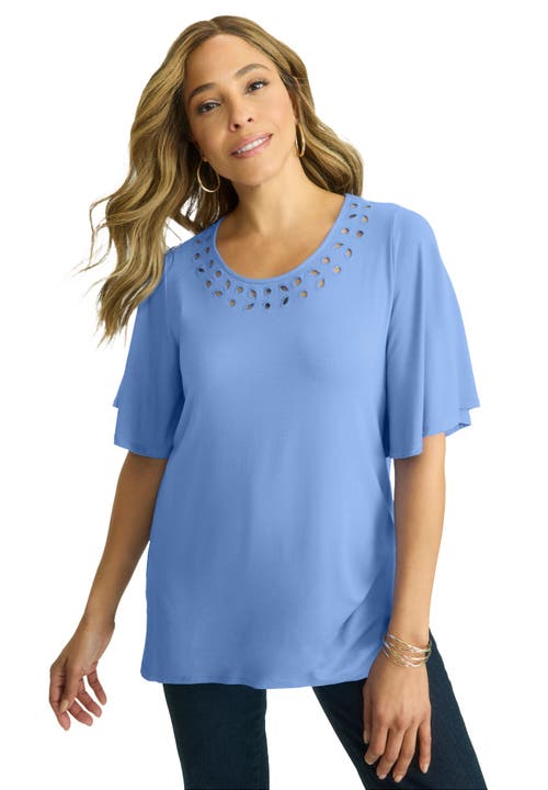 Jessica London Cutout Flutter Sleeve Tunic In Blue