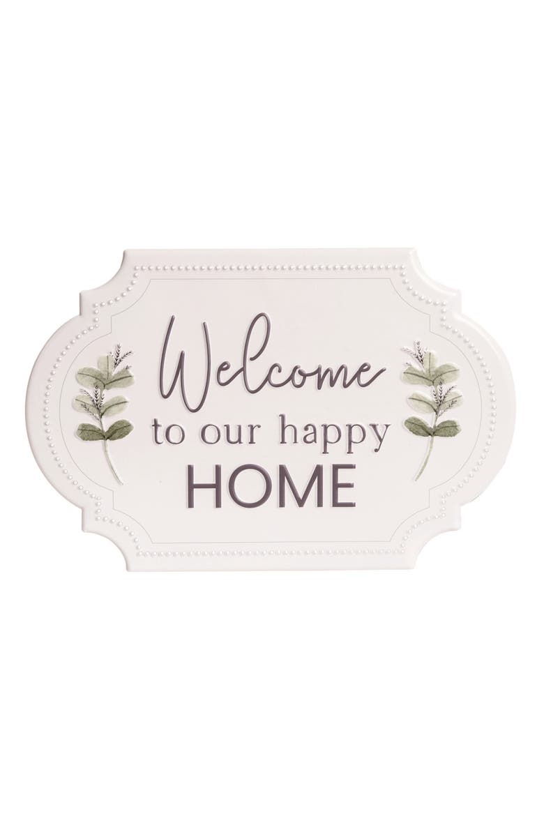 19.63 Inch White Spring Embossed Welcome Sign Metal Wall Decor for Spring Home Decoration, Main, color, White