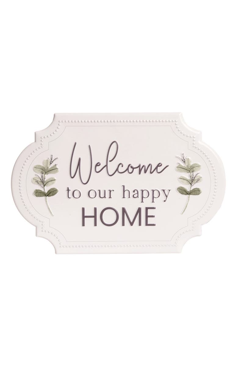 Transpac 19.63 Inch White Spring Embossed Welcome Sign Metal Wall Decor for Spring Home Decoration, Main, color, White