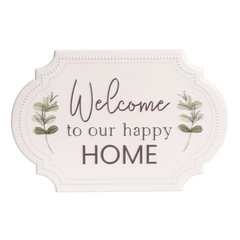 19.63 Inch White Spring Embossed Welcome Sign Metal Wall Decor for Spring Home Decoration