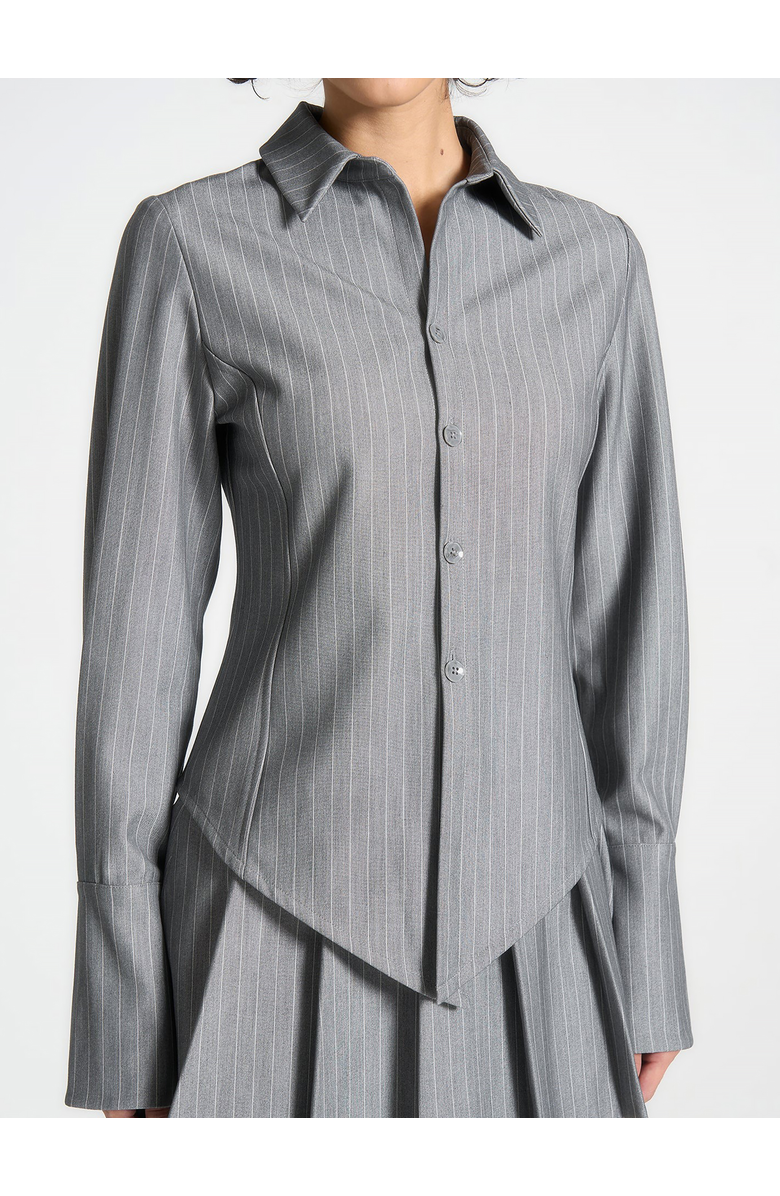 Manière De Voir Sonia Pinstripe Angled Shirt, Alternate, color, Grey