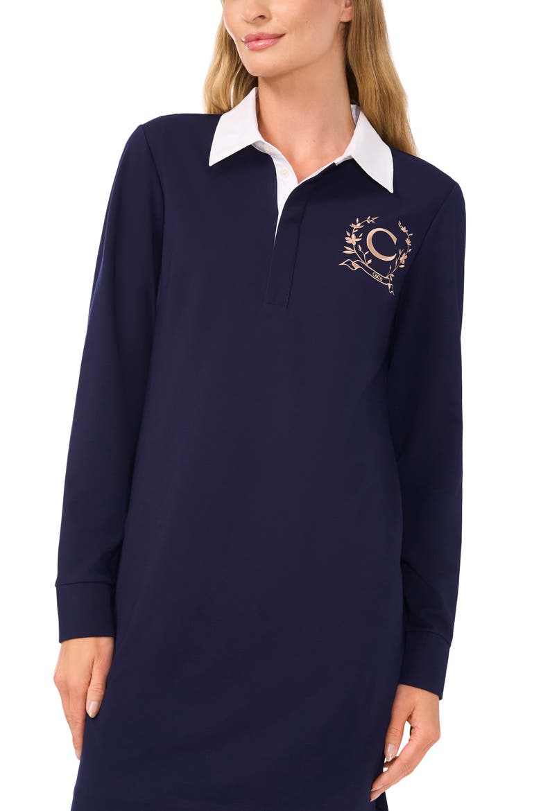 Contrast Collar Long Sleeve Polo Shirtdress, Alternate, color, CLASSIC NAVY