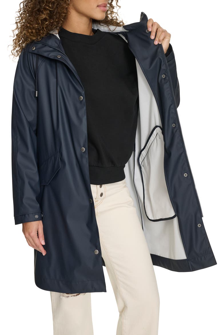 Water Resistant Hooded Long Rain Jacket, Alternate, color, NAVY