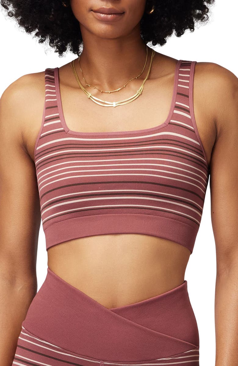 Spiritual Gangster Lena Stripe Seamless Rib Sports Bra, Main, color,