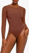 Popilush Sheer Mesh Sultry Date Night & Cocktail Long Sleeve Bodysuit