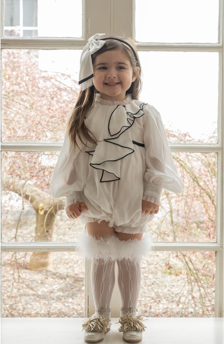 Petite Maison Kids Gwen Romper with Ruffle Trim, Alternate, color, White And Black