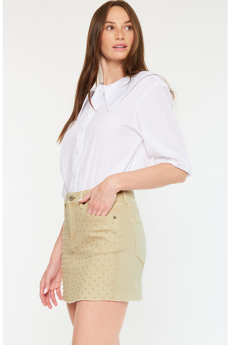 Rowan Pearl Detail Mini Skirt, Alternate, color, Taupe