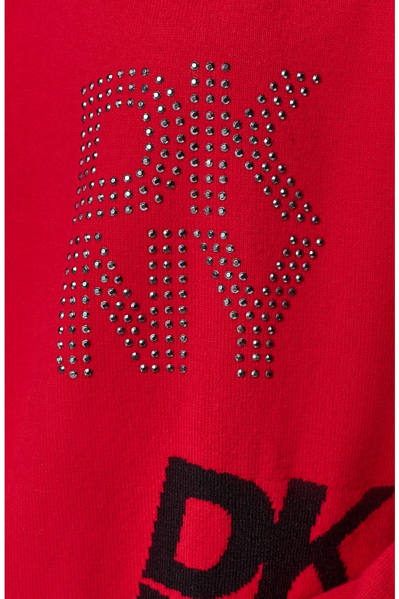 Intarsia Rhinestone Logo Sweater, Alternate, color, VIBRNT RED
