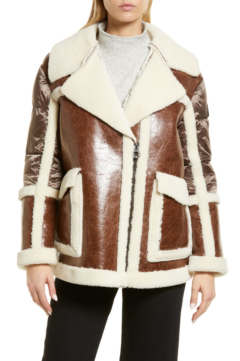 Raelynn Mixed Media Faux Fur Jacket, Alternate, color, DARK BROWN