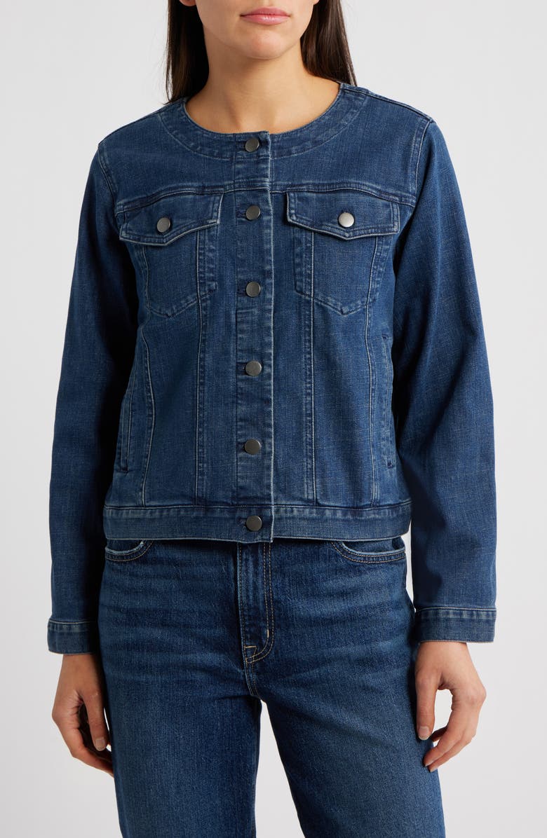 Eileen Fisher Round Neck Denim Jacket, Alternate, color, Medium Indigo