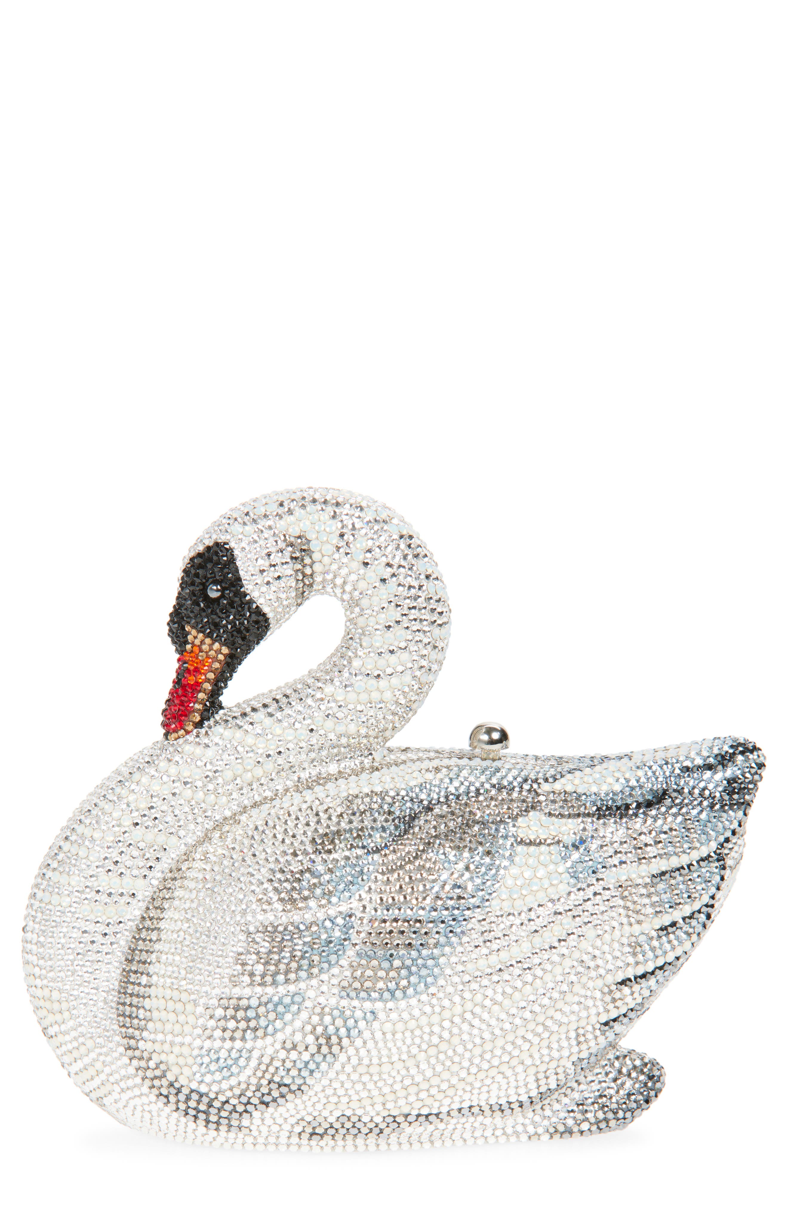 JUDITH LEIBER COUTURE Swan Odette Crystal Embellished Novelty Clutch, Main, color, 