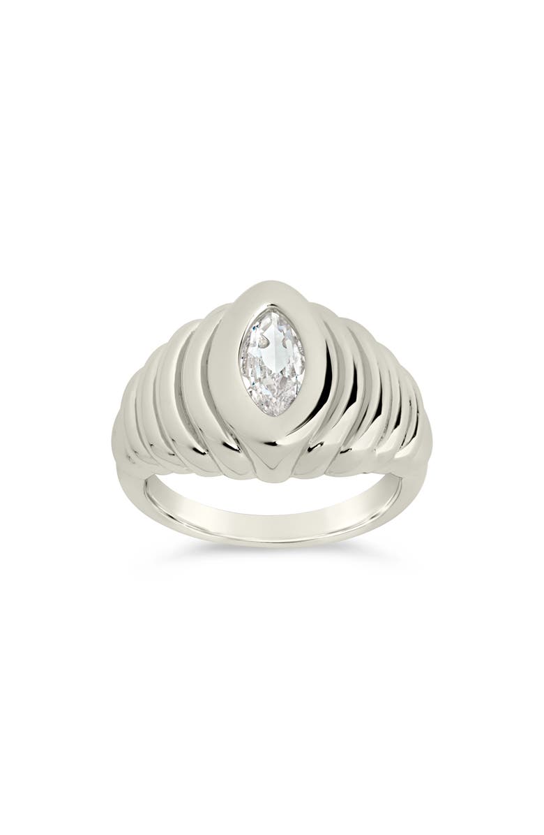 Sterling Forever Cubic Zirconia Croissant Ring, Alternate, color, Silver