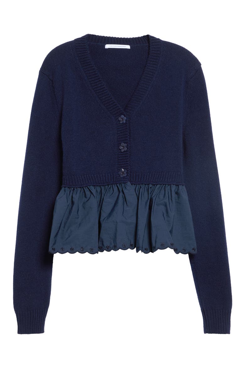 Peplum Recycled Cashmere Blend Cardigan, Main, color, NAVY