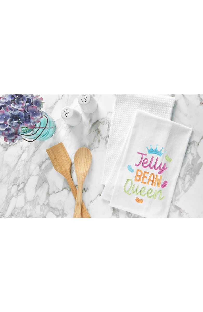 C&F Home "Jelly Bean Queen" Easter Spring Funny Cute Pun Embroidered Cotton Flour Sack Kitchen Dishtowel, Alternate, color, White