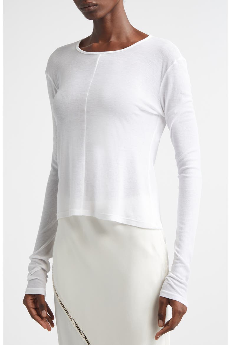 Veil Long Sleeve Cotton Knit Top, Alternate, color, WHITE