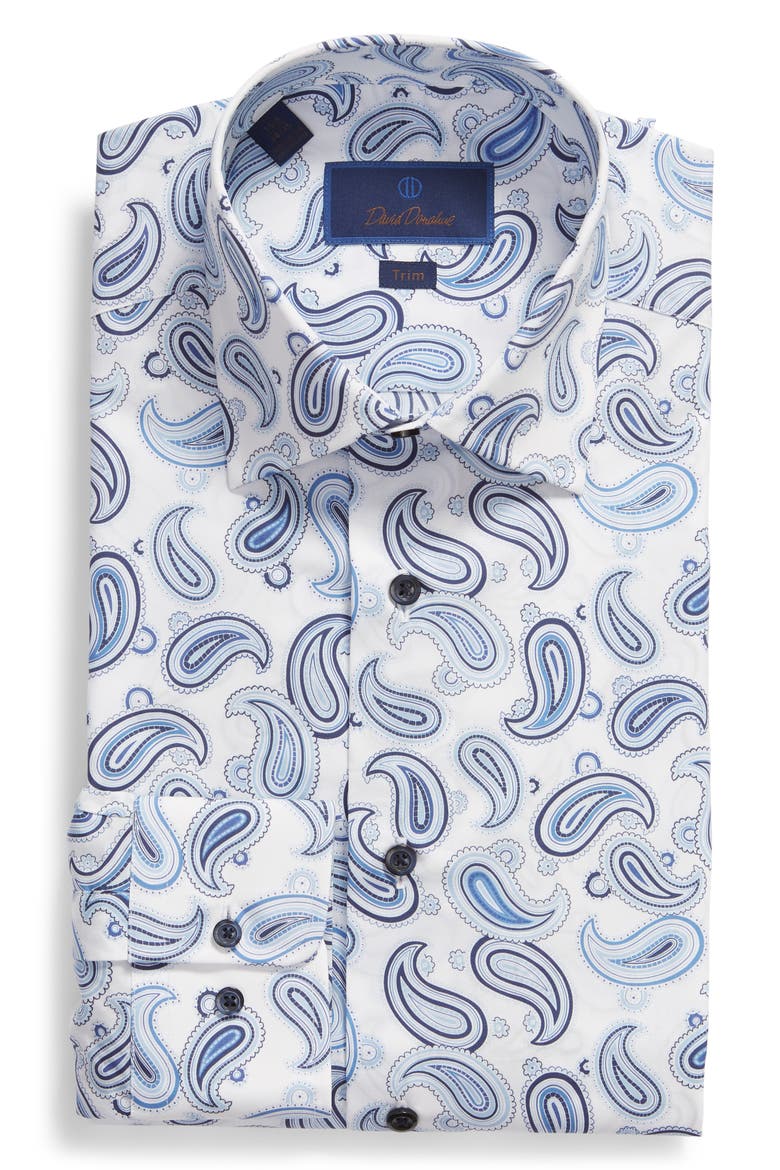 Trim Fit Paisley Dress Shirt, Alternate, color, WHITE/ BLUE