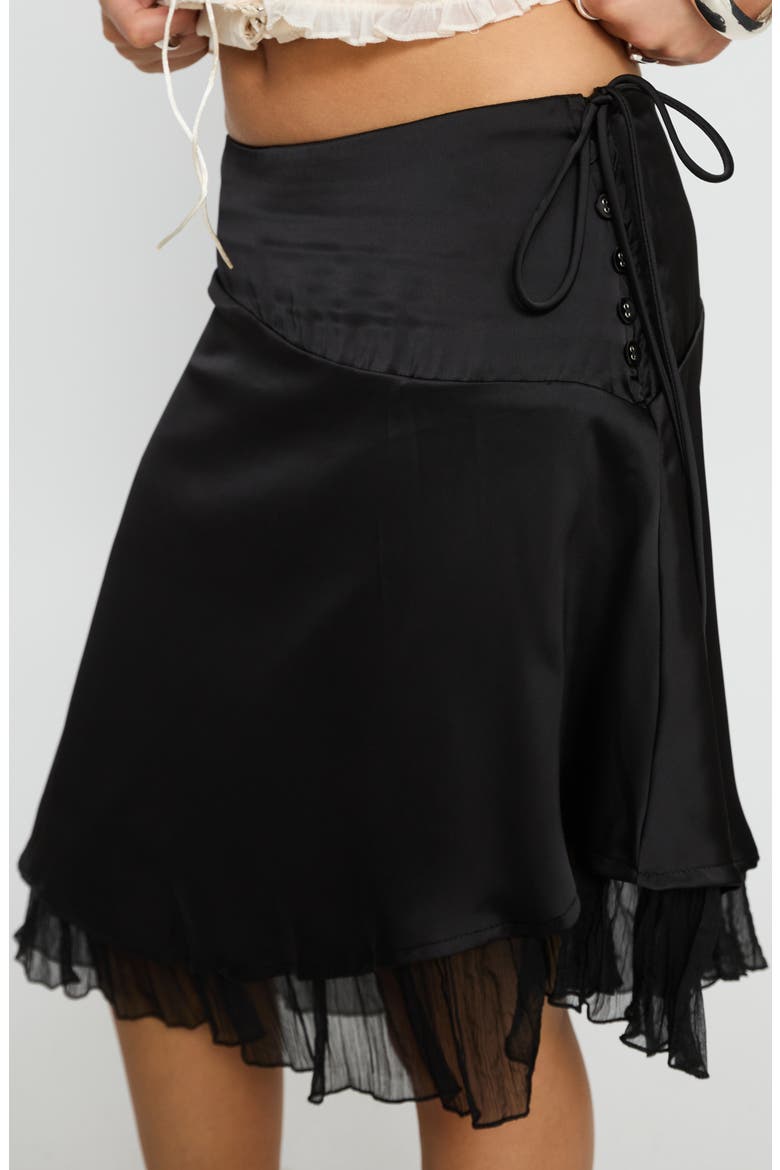 Rosemead Chiffon Trim Satin Midi Skirt, Alternate, color, BLACK