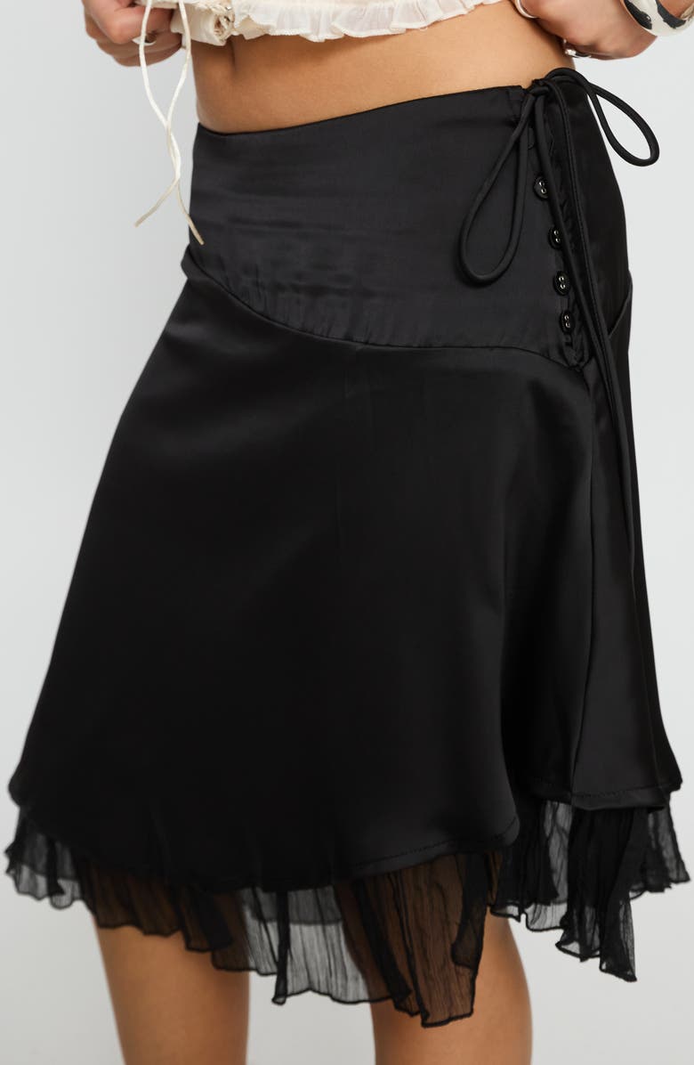 Princess Polly Rosemead Chiffon Trim Satin Midi Skirt, Alternate, color, Black