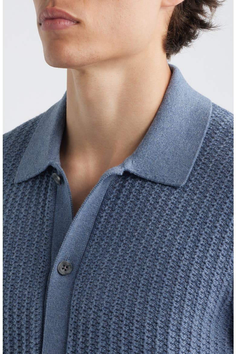 Short Sleeve Cashmere & Cotton Cardigan, Alternate, color, HEATHER VENICE BLUE