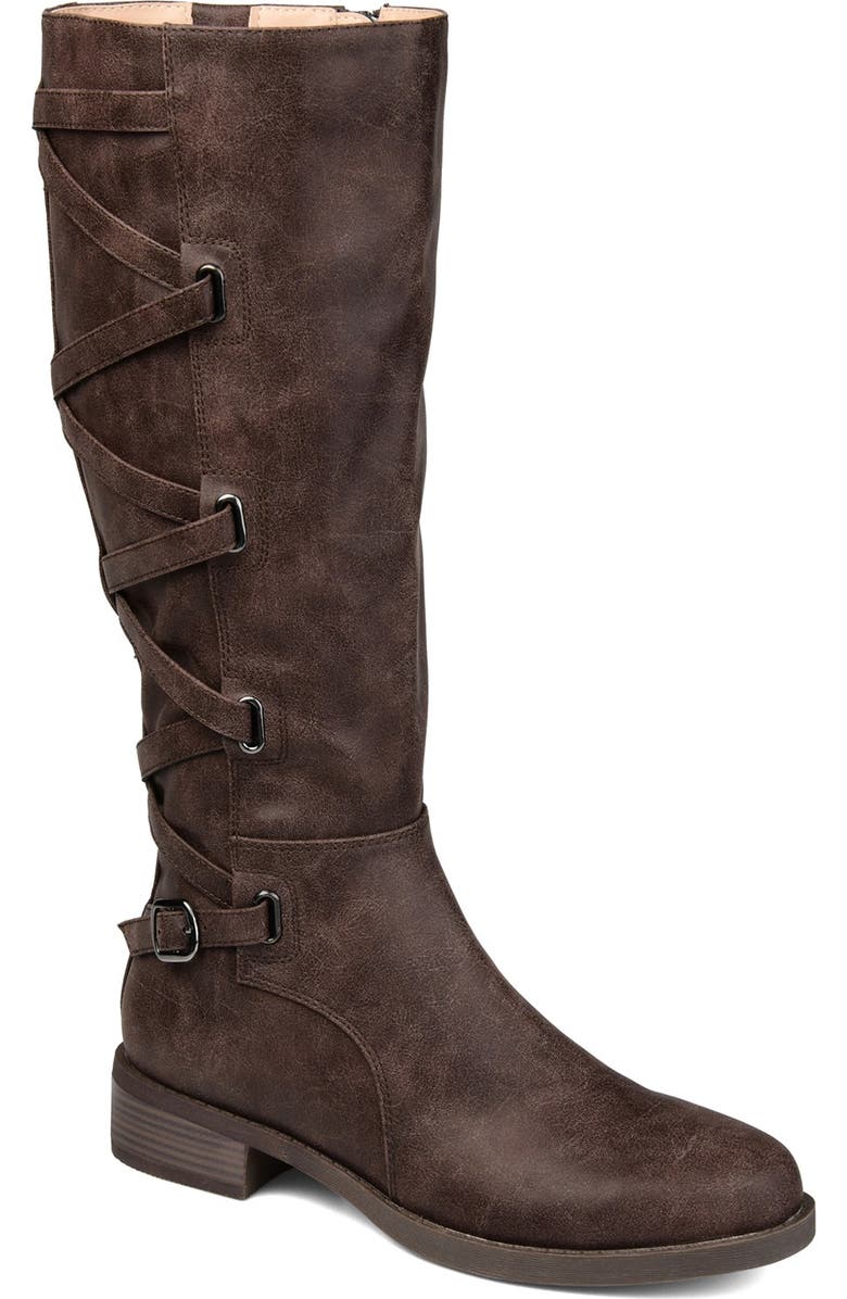 Journee Collection Carly Lace Back Tall Boot, Main, color, Brown