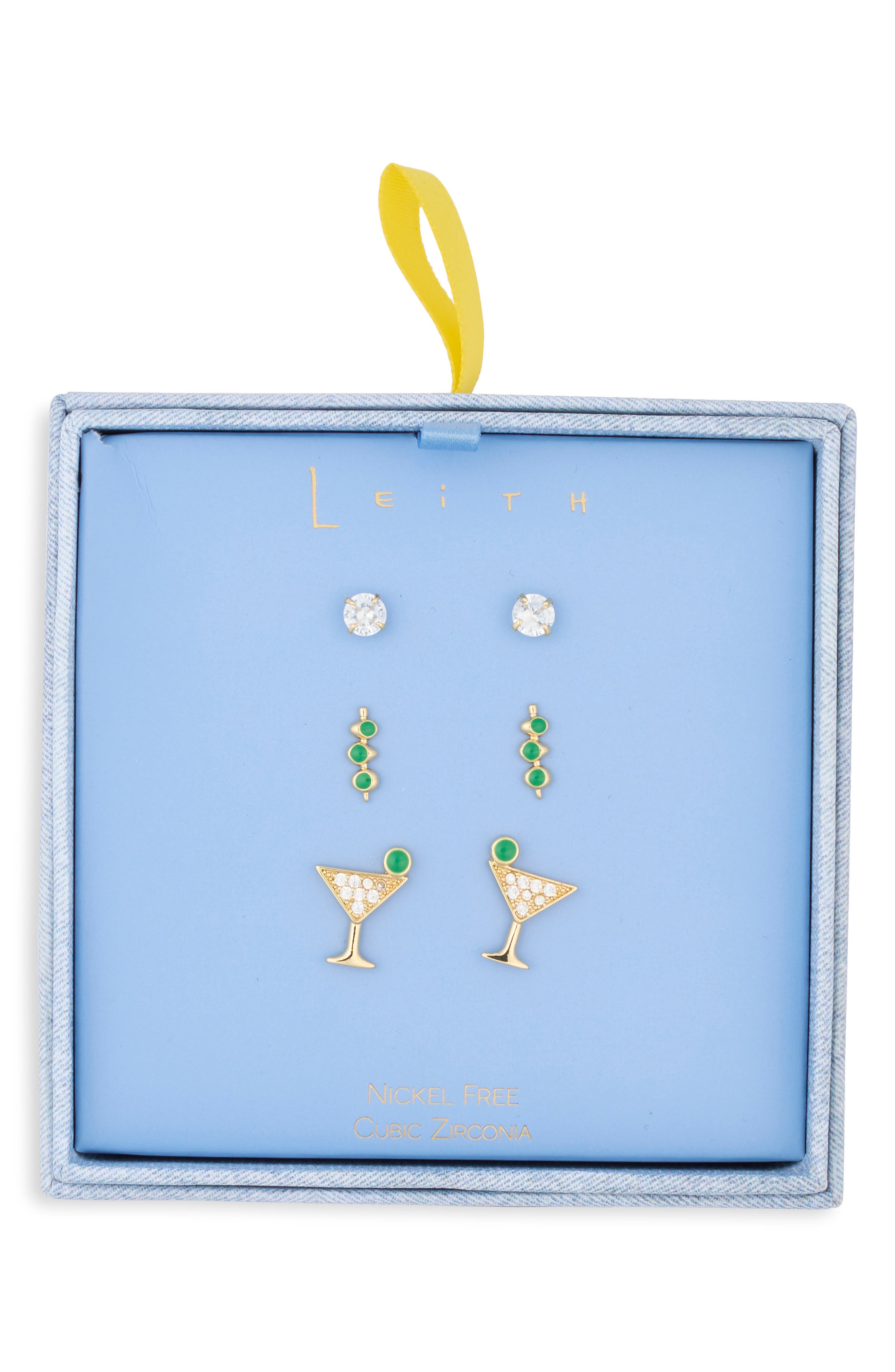 Leith Set of 3 Cubic Zirconia Martini Stud Earrings