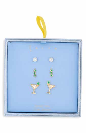 Set of 3 Cubic Zirconia Martini Stud Earrings