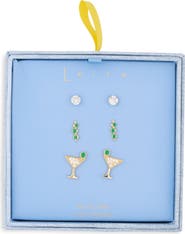 Leith Set of 3 Cubic Zirconia Martini Stud Earrings