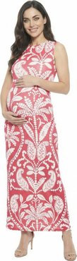 24seven Comfort Apparel Maternity Paisley Sleeveless Bodycon A-Line Maxi Dress