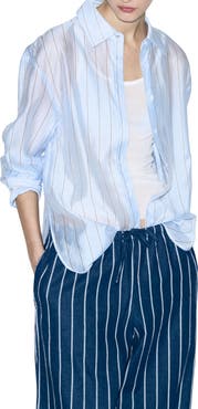 MANGO Stripe Sheer Button-Up Shirt