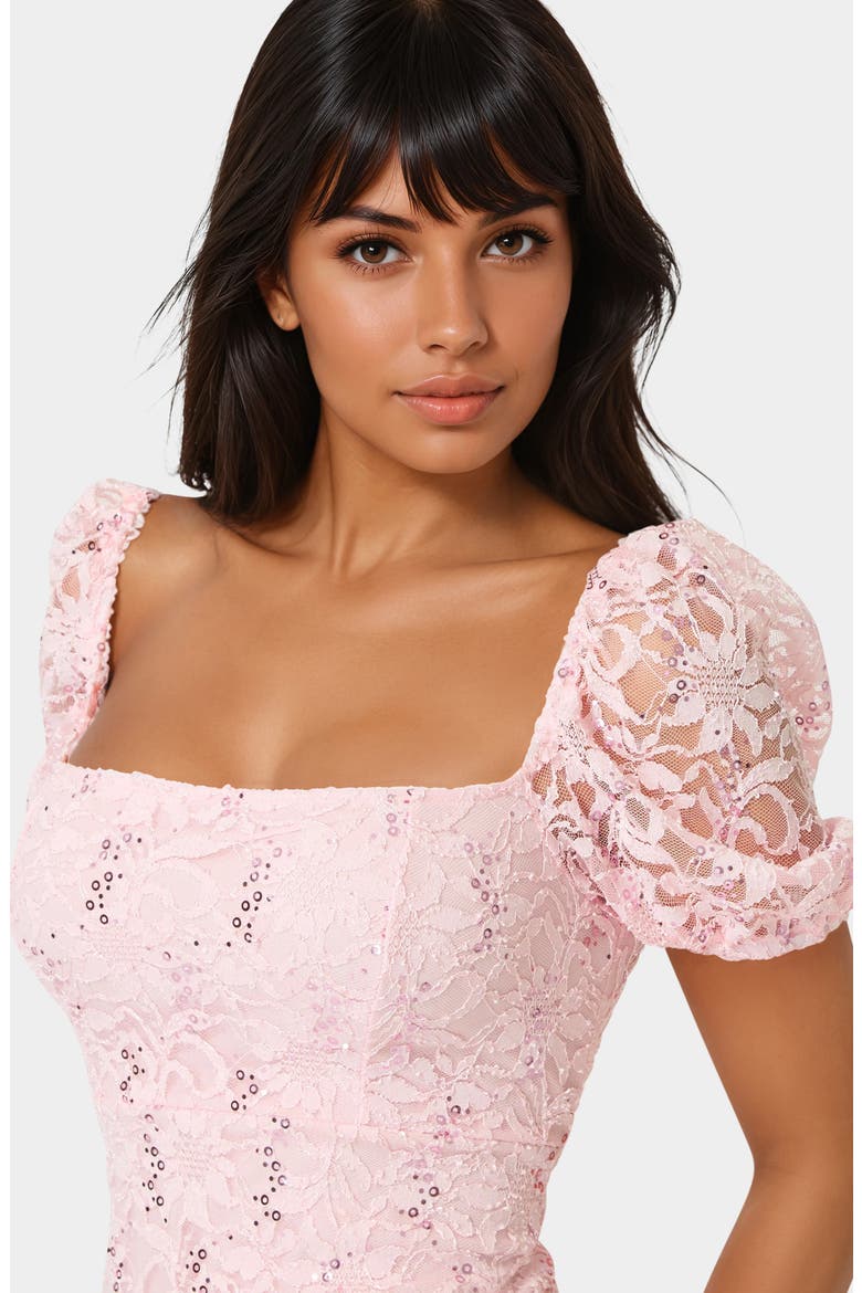 Puff Sleeve Lace Minidress, Alternate, color, PINK