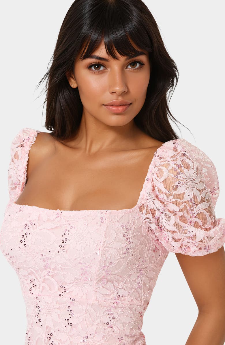 bebe Puff Sleeve Lace Minidress, Alternate, color, 