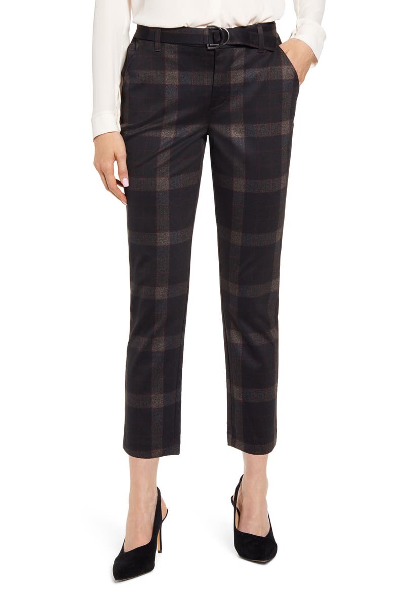 Ab-Solution Plaid High Waist Ankle Pants (Nordstrom Exclusive), Main, color, BKMU- BLACK MULTI