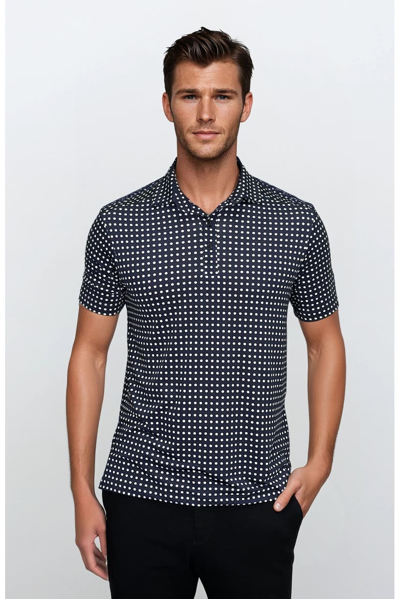 Wrinkle Resistant 3 Button Polka Dot Polo Shirt, Main, color, Navy Multi