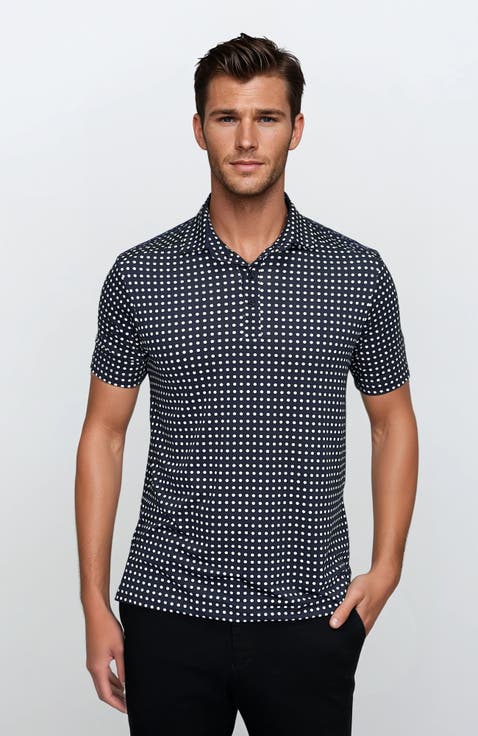 Wrinkle Resistant 3 Button Polka Dot Polo Shirt