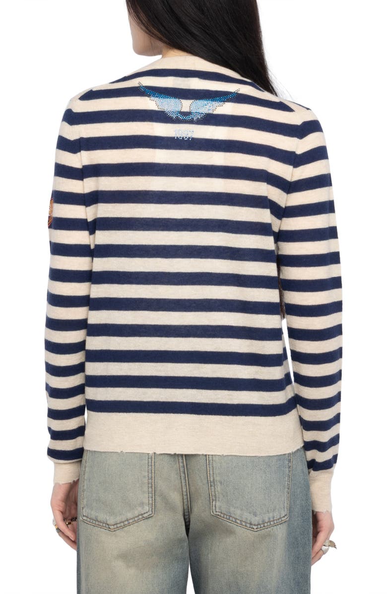 Zadig & Voltaire Missya Embellished Stripe Cashmere Cardigan, Alternate, color, Marine
