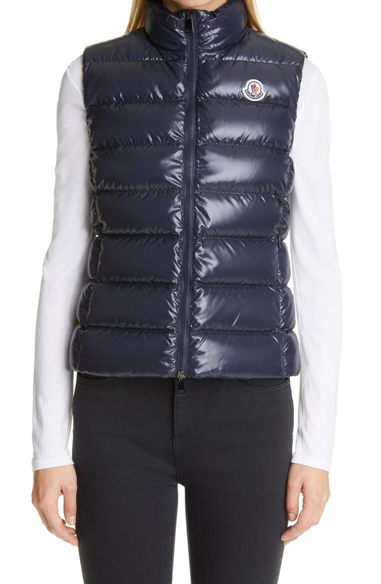 Moncler Ghany Short Shiny Nylon Down Vest, Main, color,