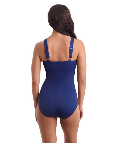 Shapesolver Sport Twist Bra Tank Chlorine Resistant One-piece Swimsuit In Blue