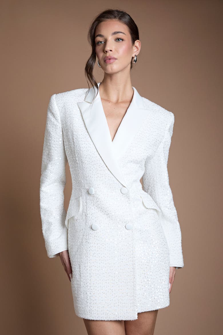 Bridal Collared Neck Blazer Dress, Alternate, color, Ivory