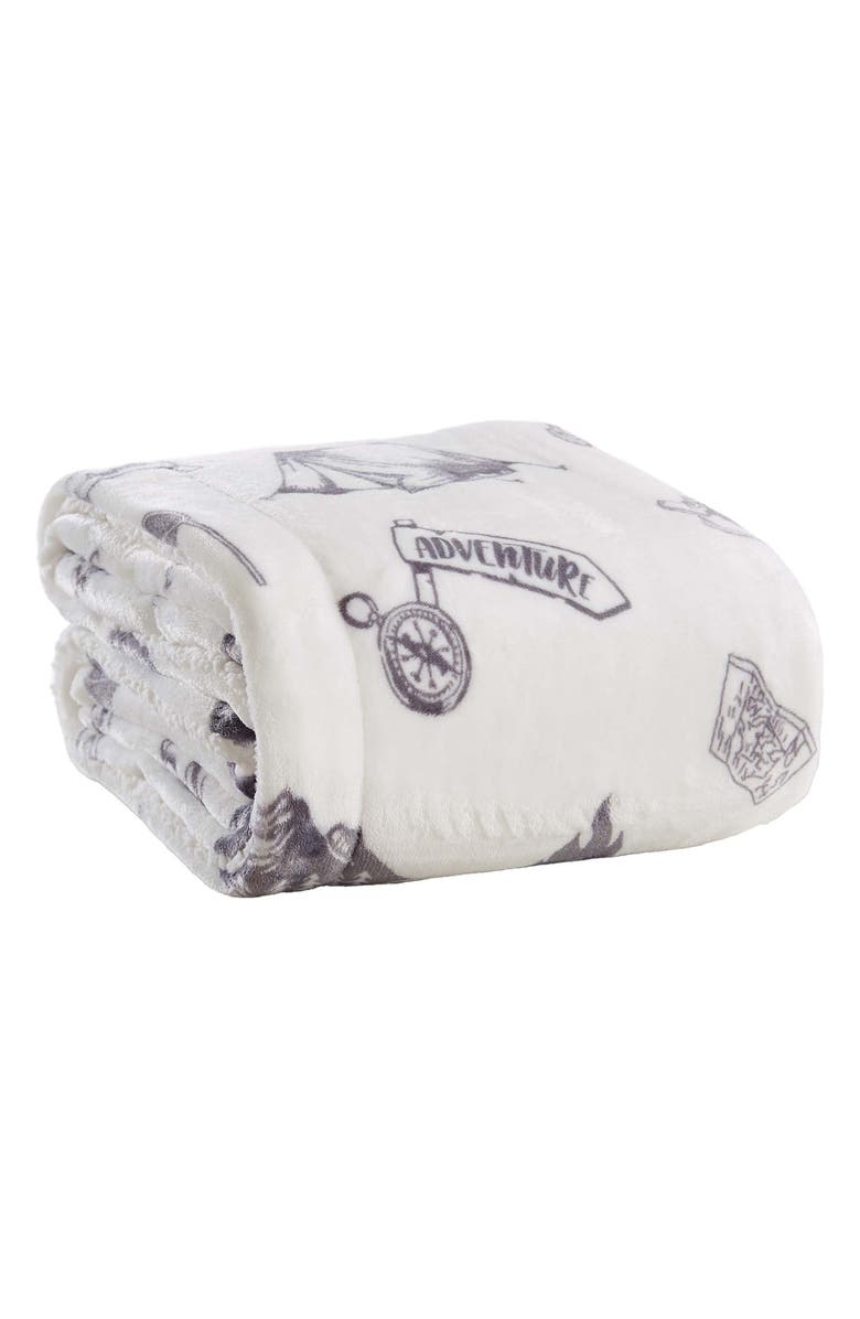 Woven & Weft Lodge Faux Shearling Throw Blanket, Main, color, Camping/White