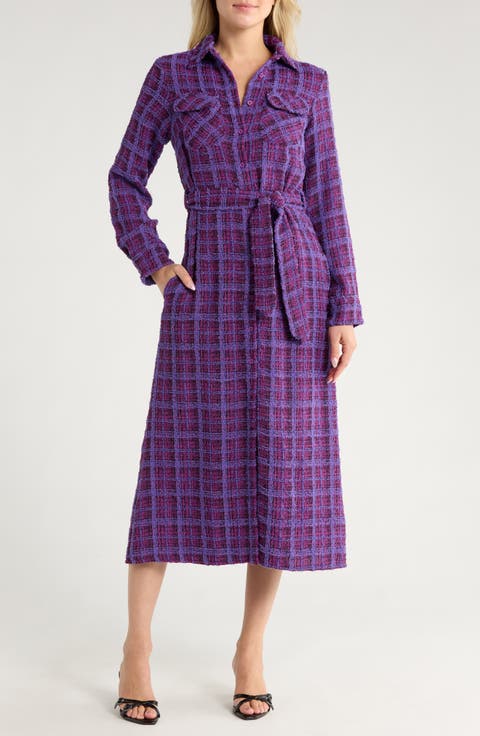 Dela Long Sleeve Tweed Shirtdress