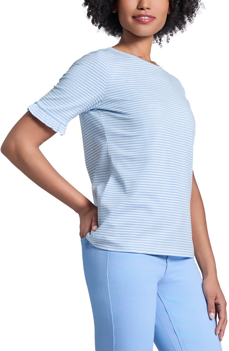 Jones New York Ruffle Sleeve Stripe Stretch Cotton T-Shirt, Alternate, color, 
