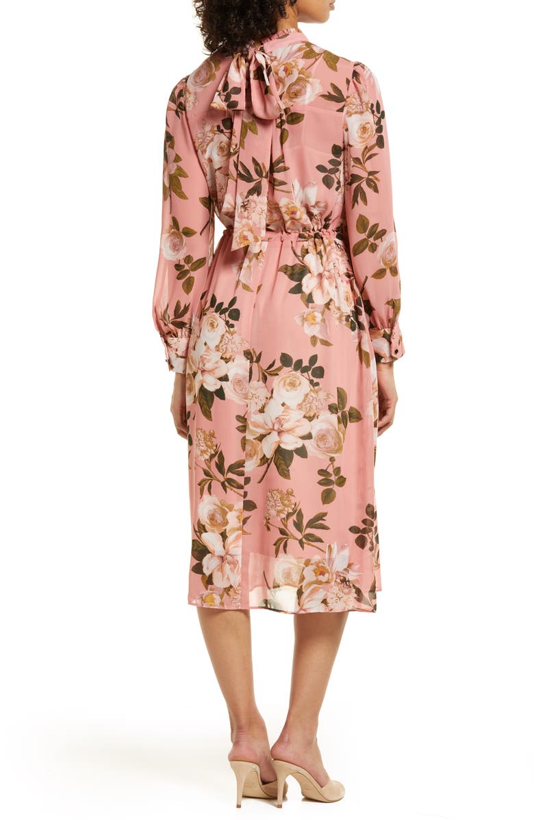 Julia Jordan Floral Print Long Sleeve Blouson Midi Dress, Alternate, color,